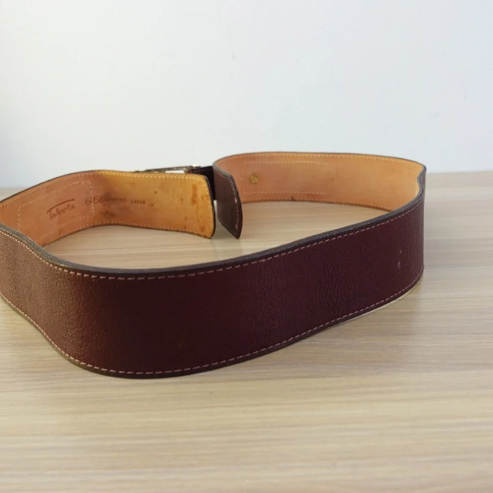 90s VINTAGE Talbots Belt Womens Medium Leather Gold Dress Western Logo Holiday